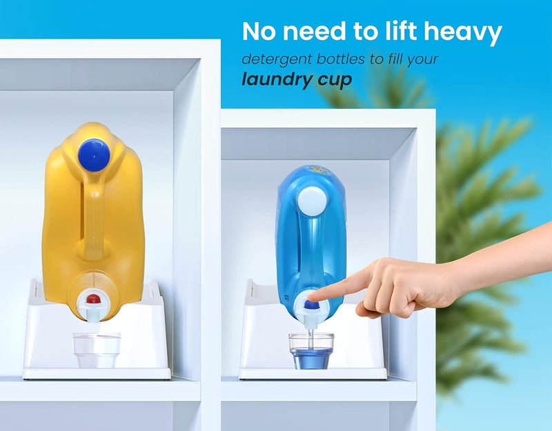 Skywin TidyFriend Liquid Laundry Detergent Holder Stand with Drip Tray & Rubber-Grip Feet, Stand for Laundry Room Organization and Storage, Fabric Softener Dispenser with Cup Holder for Easy Pouring (White) - Image 4