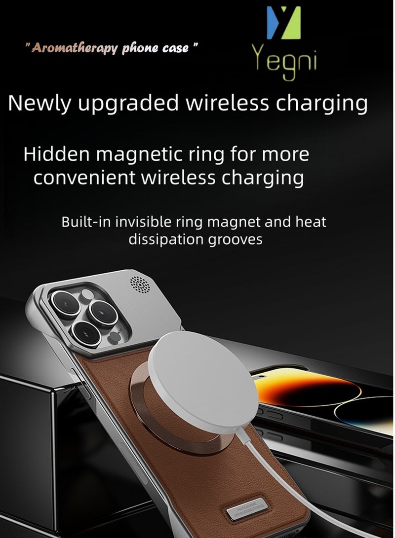Yegni Suitable for iPhone 16series iPhone 17 series mobile phone metal frameless aromatherapy magnetic mobile phone case creative aromatherapy hidden magnetic leather anti-fall mobile phone case - Image 2