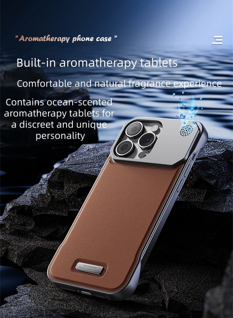 Yegni Suitable for iPhone 16series iPhone 17 series mobile phone metal frameless aromatherapy magnetic mobile phone case creative aromatherapy hidden magnetic leather anti-fall mobile phone case - Image 4