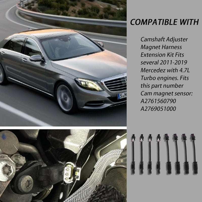 XTPTFABS 8PCS 3PIN & 2PIN Harness Extension Kit for Camshaft Position Sensor - Compatible with 2011-2020 Mercedes Benz 4.7L M278 Engine - Image 2