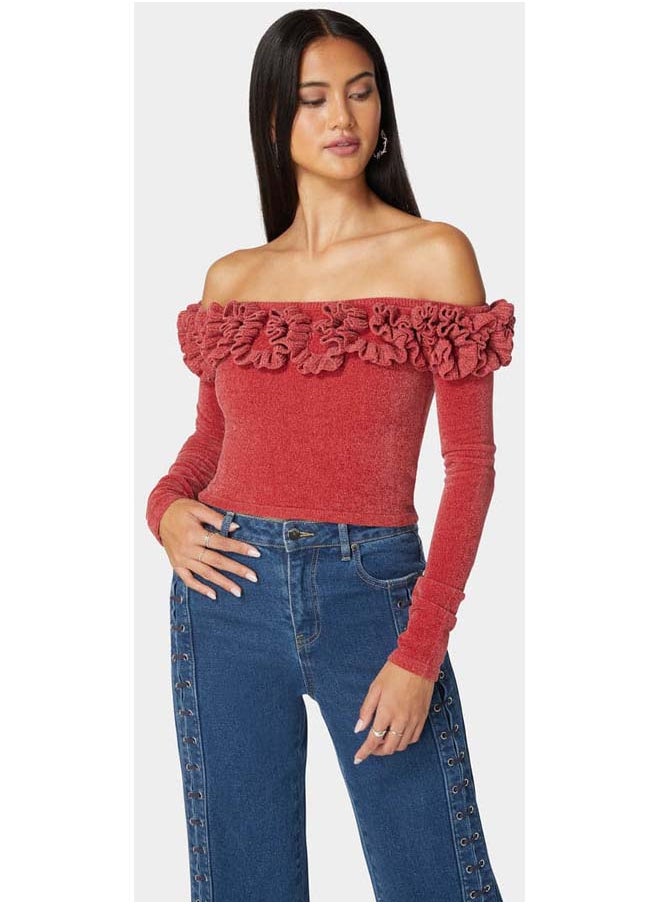 bebe Off Shoulder Ruffle Detail Sweater  - Image 2