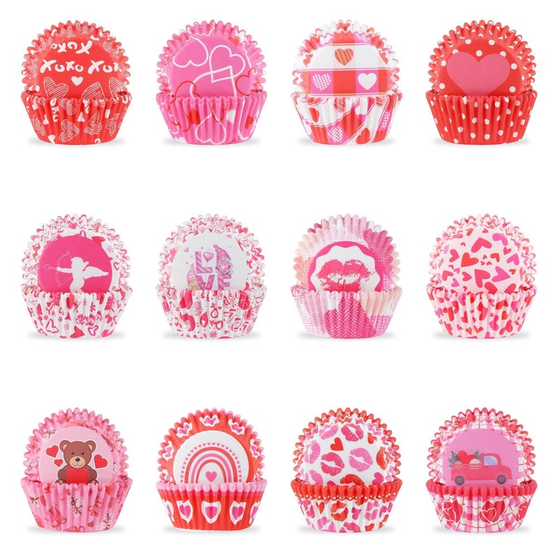 Qumenan 600 Pack Valentines Cupcake Liners Standard Muffin Cupcake Cups Cupcake Wrappers Paper for Wedding Party Decorations Supplies (12 Styles) - Image 1