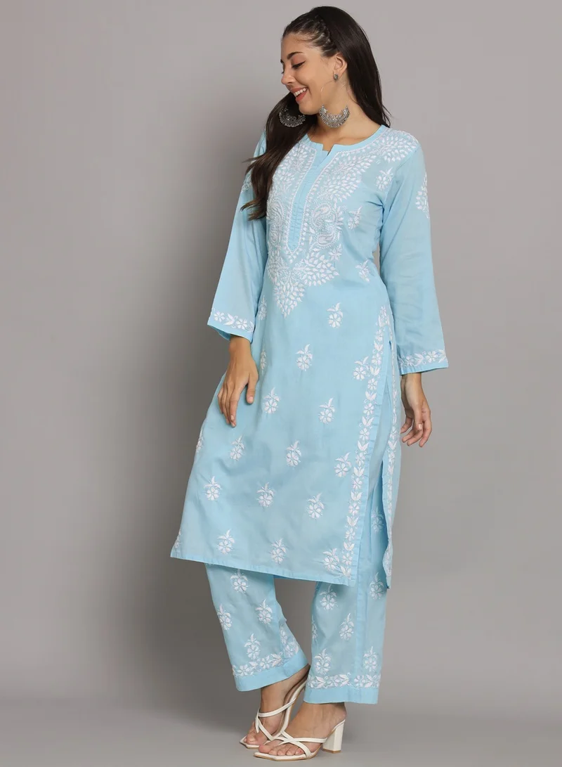 Alaya Women Hand Embroidered Chikankari Cotton Kurta Set-AL3674KS