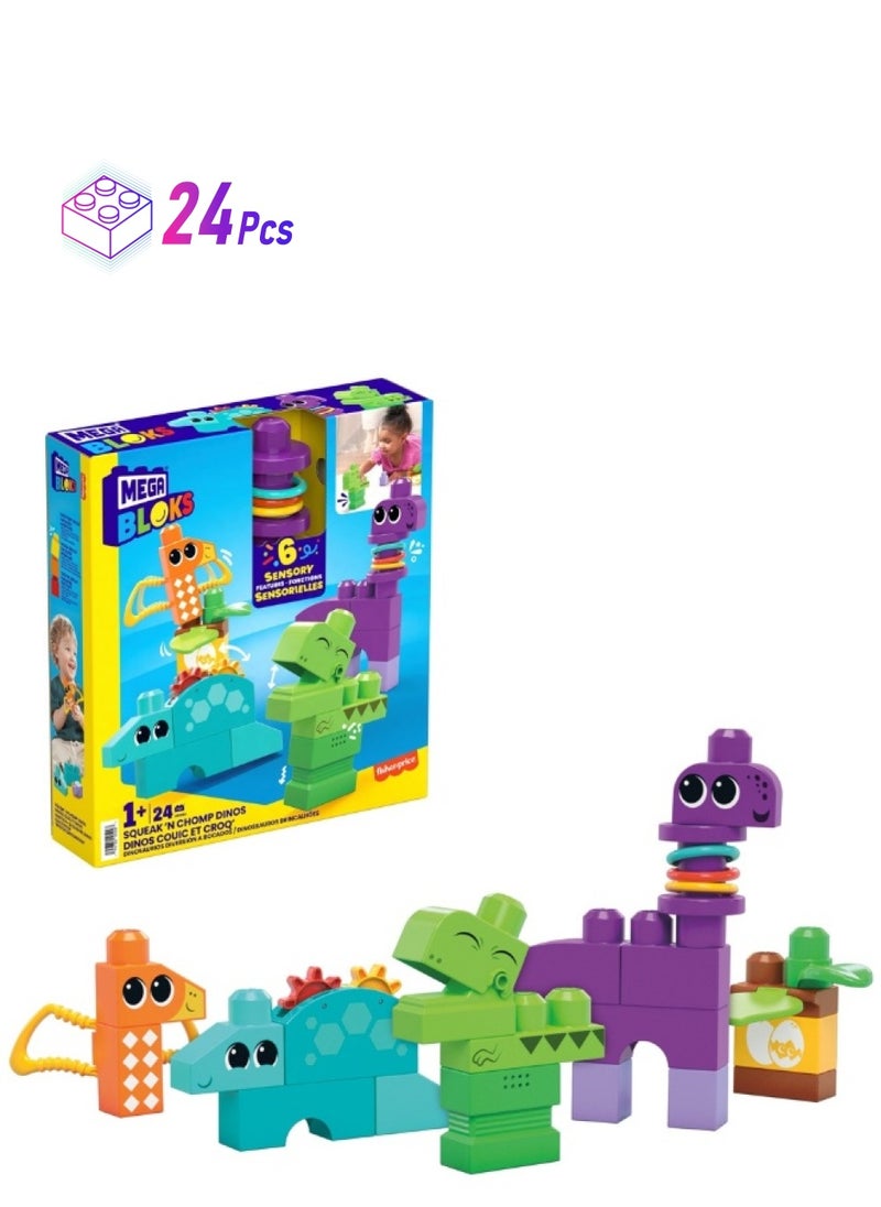 Mega Bloks Mega Bloks Squeak 'N Chomp Dinos Sensory Building Toys (24 Pieces)  - Image 1