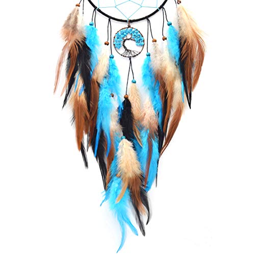 Urdeoms Blue Tree of Life Dream Catchers for Bedroom Adult Boho Big Dream Catcher for Boys Girls with Crystal Turquoise Hanging Ornament and Feathers Blessing Gifts(NO.33) - Image 2