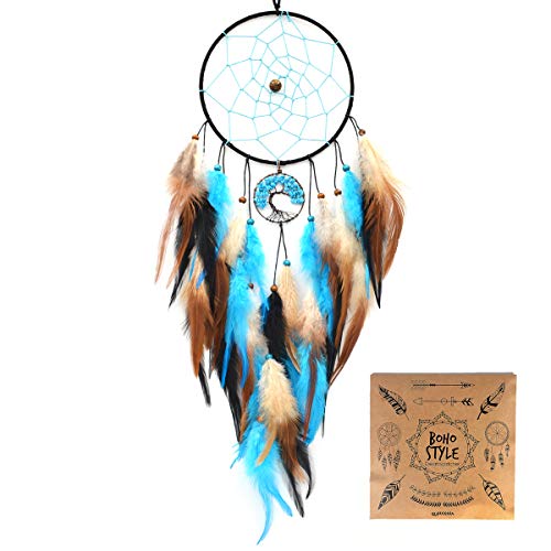Urdeoms Blue Tree of Life Dream Catchers for Bedroom Adult Boho Big Dream Catcher for Boys Girls with Crystal Turquoise Hanging Ornament and Feathers Blessing Gifts(NO.33) - Image 1