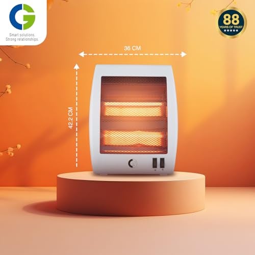 CG Norris 800W 2Q Quartz Room Heater | 2 Heat Settings | Tip Over Safety Switch | Noiseless Operation | Ideal for Rooms up to 150 sqft | White - Image 4