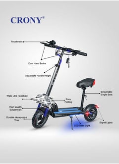 Crony CRONY V10 Pro Fast Speed Electric Scooter for Adults Kids, Off-Road All-Terrain E-Scooter with 1200W Motor & Aluminum Frame, 20-40KM/H Speed, 120KG Max Load, Desert-Ready Design-Blue  - Image 5