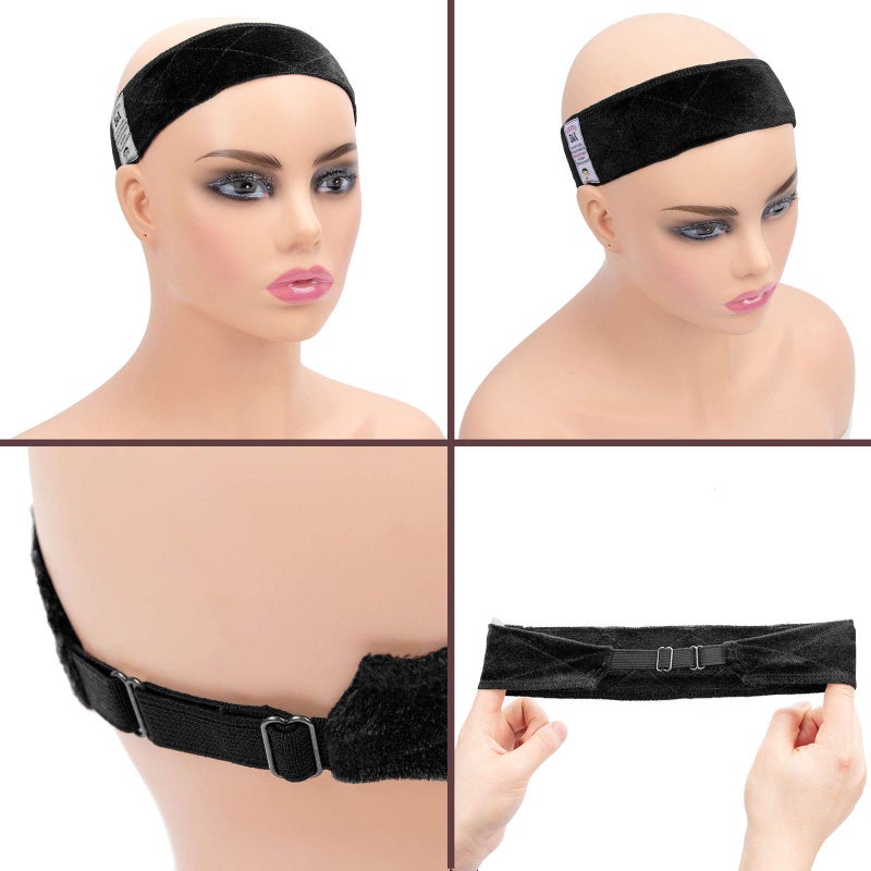 gexworldwide GEX Wig Grip Band with Adjustable Elastic Closure Flexible Velvet No Slip Wig grip Headbands Cap for Wigs(Black) - Image 3