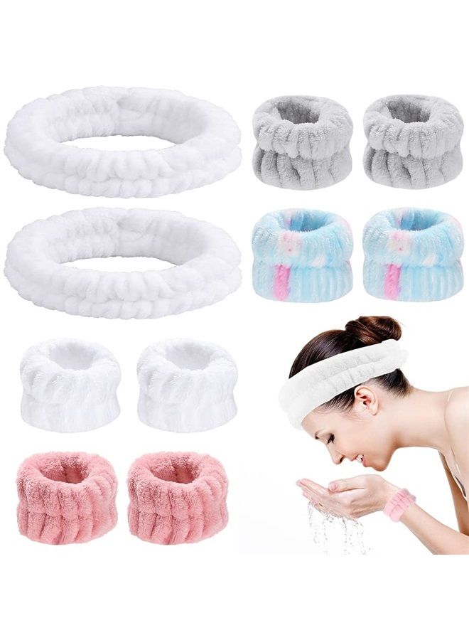 DanziX Headband Wristband Face Wash Set,DanziX Microfiber Headband Wristband,Makeup Skincare Yoga Sport Prevent Liquids Spilling Down Arm(10 Pack)-Red,White,Grey,Blue - Image 1