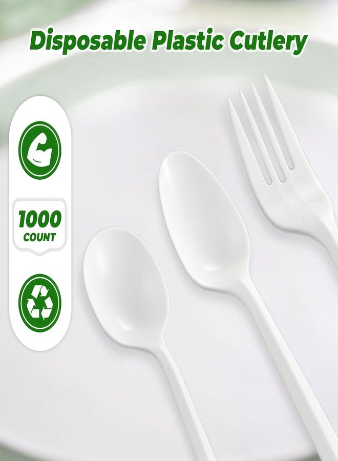 biocean 1000PCS Disposable Plastic Forks Silverware Set Bulk Fork White Reusable Heavy Duty Disposable Cutlery Plastic Utensils Flatware for Home Restaurant Party Picnic Camping Travel (Forks-1000pcs) - Image 4