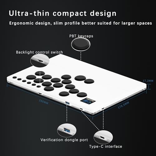 NLOFIN Leverless Arcade Stick 16Keys All-Button Leverless Controller,Custom RGB Arcade Fighting Stick for PS4/PS5/PC/Switch/Steam, Aluminum Controller Supports Hot-Swap&SOCD (White) - Image 3