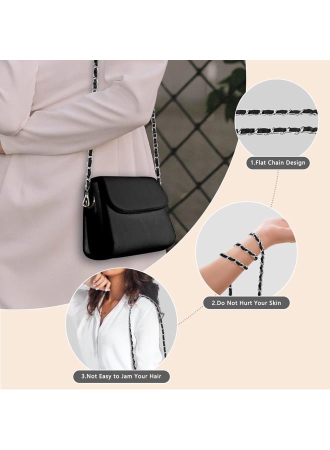 U+U Metal Chain Purse Straps Replacement Crossbody, 47" DIY Purse Chain Accessories, Crossbody Bag and Handbag Strap with Metal Buckles (Black & Silver) - Image 2