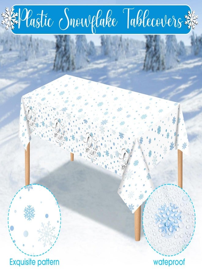 Singhoow 352 Pcs Snowflake Party Tableware Set Disposable Winter Frozen Birthday Party Wonderland Dinnerware Christmas Snowflake Tablecloth Plates Napkins Cups for 50 Guests(Silver) - Image 3