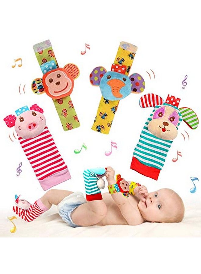SSK Soft Baby Wrist Rattle Foot Finder Socks Setcotton And Plush Stuffed Infant Toysbirthday Holiday Birth Present For Newborn Boy Girl 0/3/4/6/7/8/9/12/18 Months Kids Toddler4 Cute Animals - Image 1