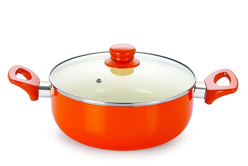 Nirlon Nirlon Non Stick Induction Casserole with Glass Lid, Orange - Image 1