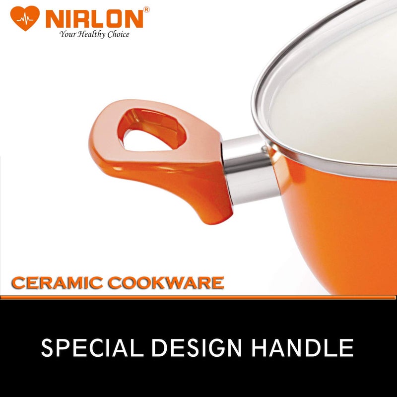 Nirlon Nirlon Non Stick Induction Casserole with Glass Lid, Orange - Image 3