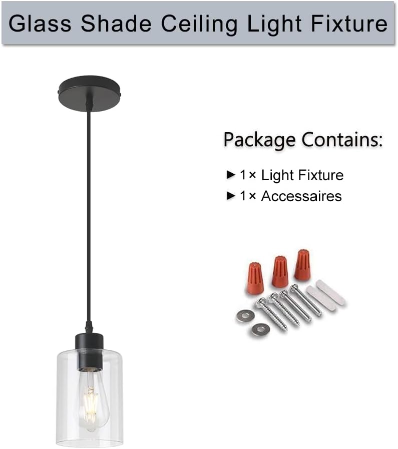 KLSS Modern Black Farmhouse Clear Glass Cylinder Pendant Light Fixture,Island Lights for Kitchen,Mini Pendant Lighting for Kitchen Island Decor - 4.75 Inch Shade, 2-58 Inch Cord(1 Pack) - Image 5