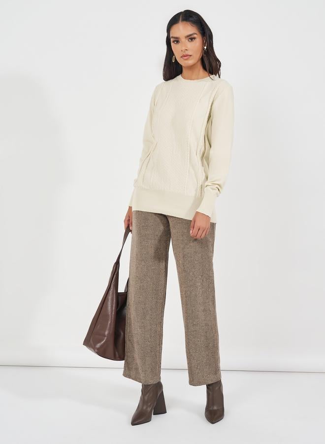Styli Regular Fit Round Neck Cable Knit Sweater  - Image 2