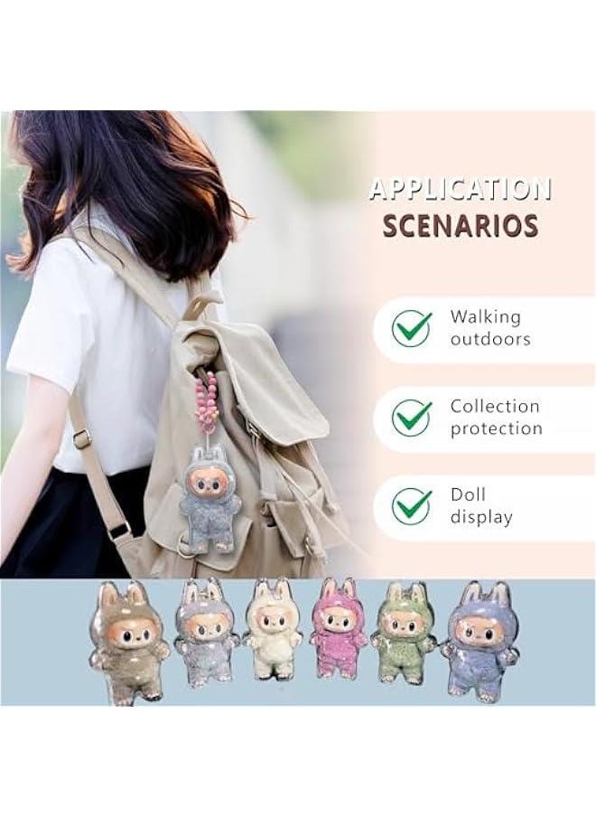 Arabest - Keychain Protective case for Labubu Plush Figure Doll,Transparent Display case for The Dolls of Pop Mart Labubu Monster Series.Storage Transparent PVC Keychain Model Walking Display Bag (Standing) - Image 1