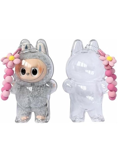 Keychain Protective case for Labubu Plush Figure Doll,Transparent Display case for The Dolls of Pop Mart Labubu Monster Series.Storage Transparent PVC Keychain Model Walking Display Bag (Standing)