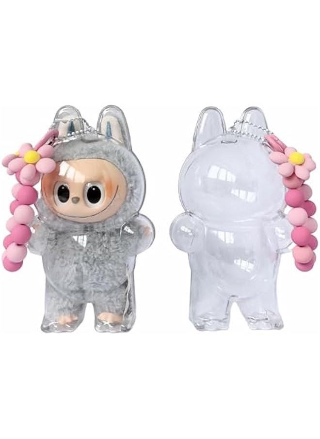 Arabest - Keychain Protective case for Labubu Plush Figure Doll,Transparent Display case for The Dolls of Pop Mart Labubu Monster Series.Storage Transparent PVC Keychain Model Walking Display Bag (Standing) - Image 1