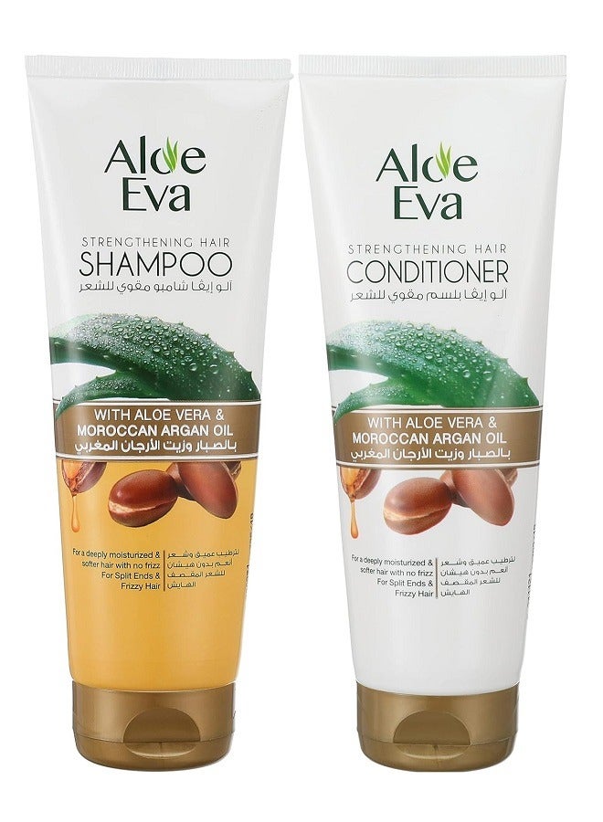 Aloe Eva Strengthening Hair Shampoo 230ml Plus Conditioner with Aloe Vera and Moroccan Argan Oil Green 230ml - Image 1