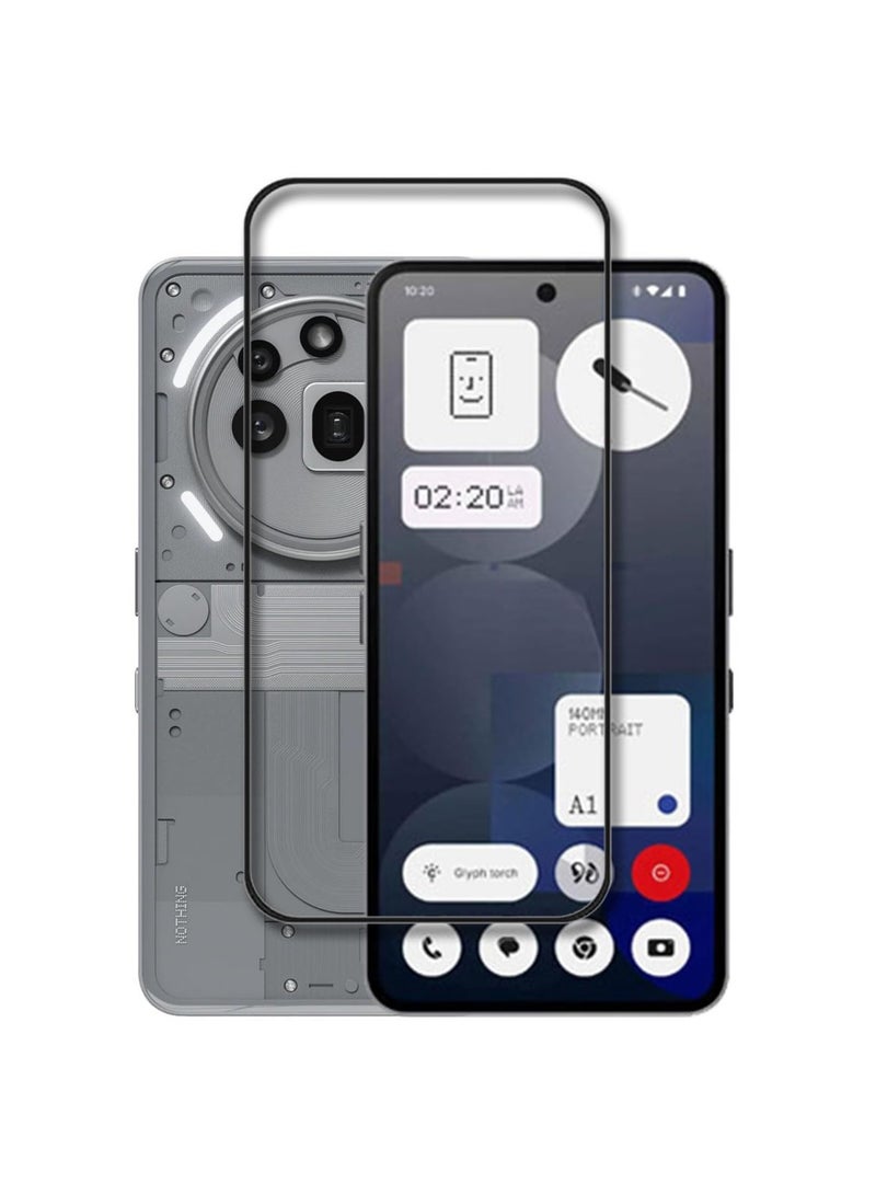 Muzz حامي شاشة Nothing Phone 3a Pro لاصق كامل خالي من الفقاعات مضاد للخدش ومضاد لبصمات الأصابع صلابة 9H زجاج مقسى بحواف منحنية 3D لهاتف Nothing Phone 3a Pro زجاج أسود 5D - Image 1