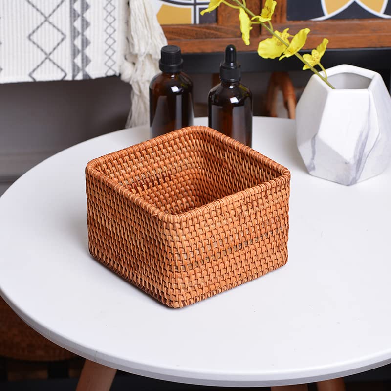 Autumn Rattan Woven Square Fruit Tray Home Decor Accessory Size 14x14x9cm - Image 3