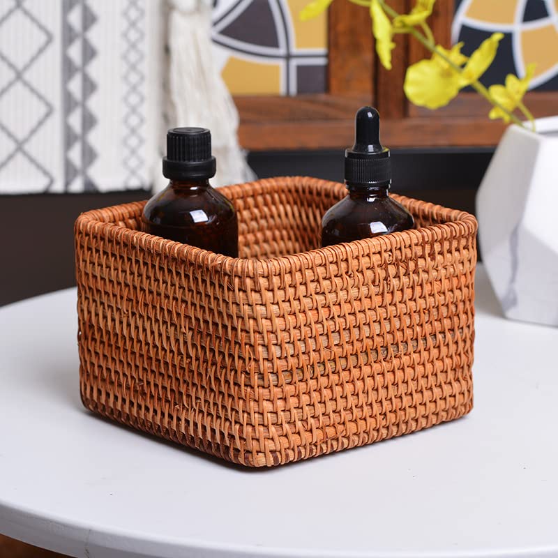 Autumn Rattan Woven Square Fruit Tray Home Decor Accessory Size 14x14x9cm - Image 5