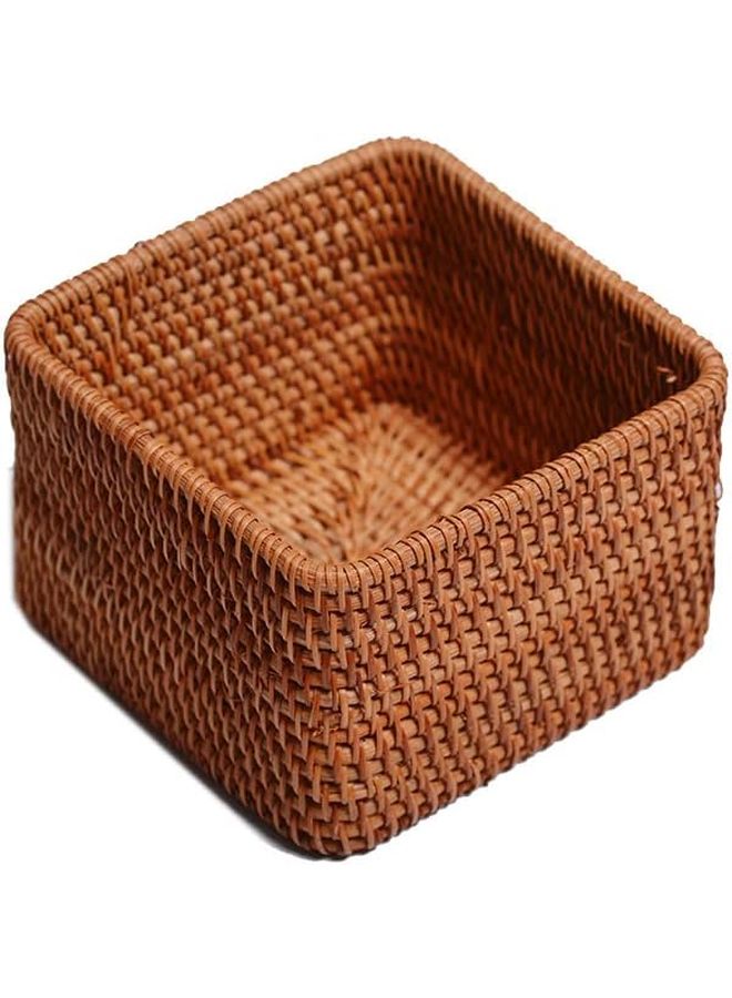 Autumn Rattan Woven Square Fruit Tray Home Decor Accessory Size 14x14x9cm - Image 1