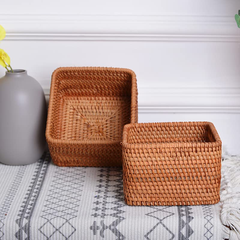 Autumn Rattan Woven Square Fruit Tray Home Decor Accessory Size 14x14x9cm - Image 4