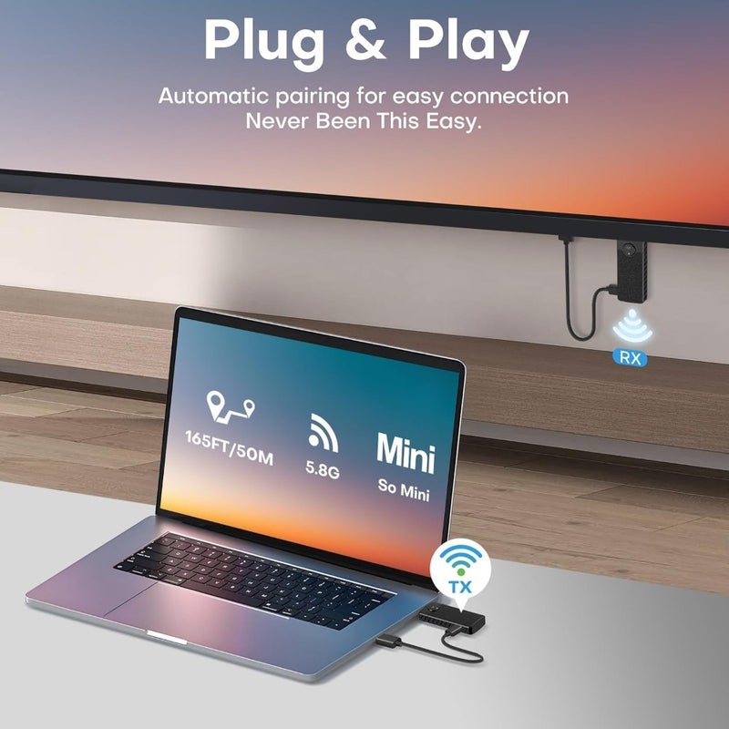 Wireless HDMI Transmitter and Receiver Kit for 1080P HD Video Streaming: 5G Dual Band, Built-in Antenna, 50m Range, Plug-and-Play Extender for Laptop TV Monitor Projector - Image 5