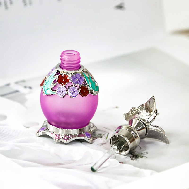 A 0.5oz 15ml Colored Glass Spherical Bottle With Painted Flowers And Butterflies Perfume Refillable Container Festival Travel Personal Care Essential For Elegant Ladies Home Dressing Table Accessory Golden Blue Perfume Not Included - Image 5