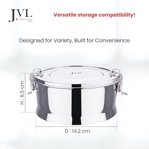 JVL Stainless Steel Lunch Box for Kids, Single One Layer Leakproof Tiffin Box for School and Office Use with Inner Plate - Round Small Size (500 Ml) - Image 3