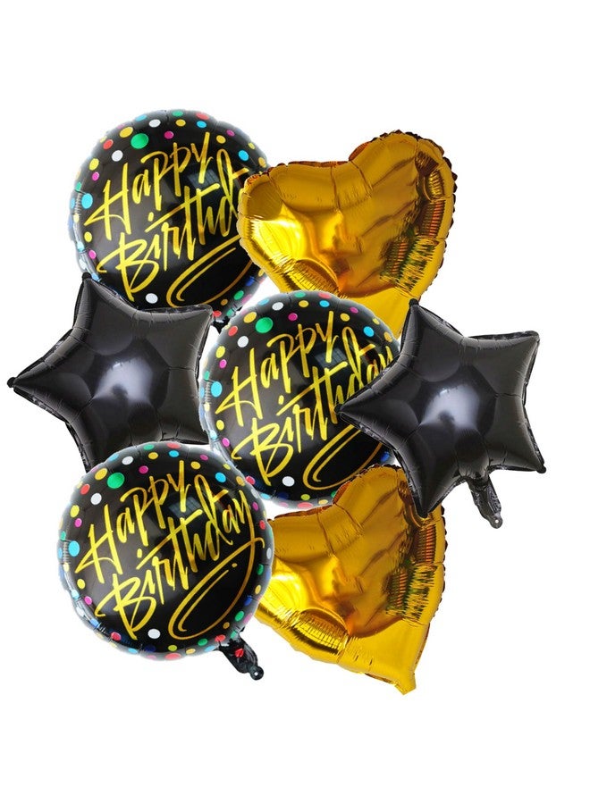 توي إكس إي بالونات عيد ميلاد سعيد من TOYXE، باقة من البالونات المعدنية باللون الذهبي والأسود، عبوة من 7 قطع - Image 1