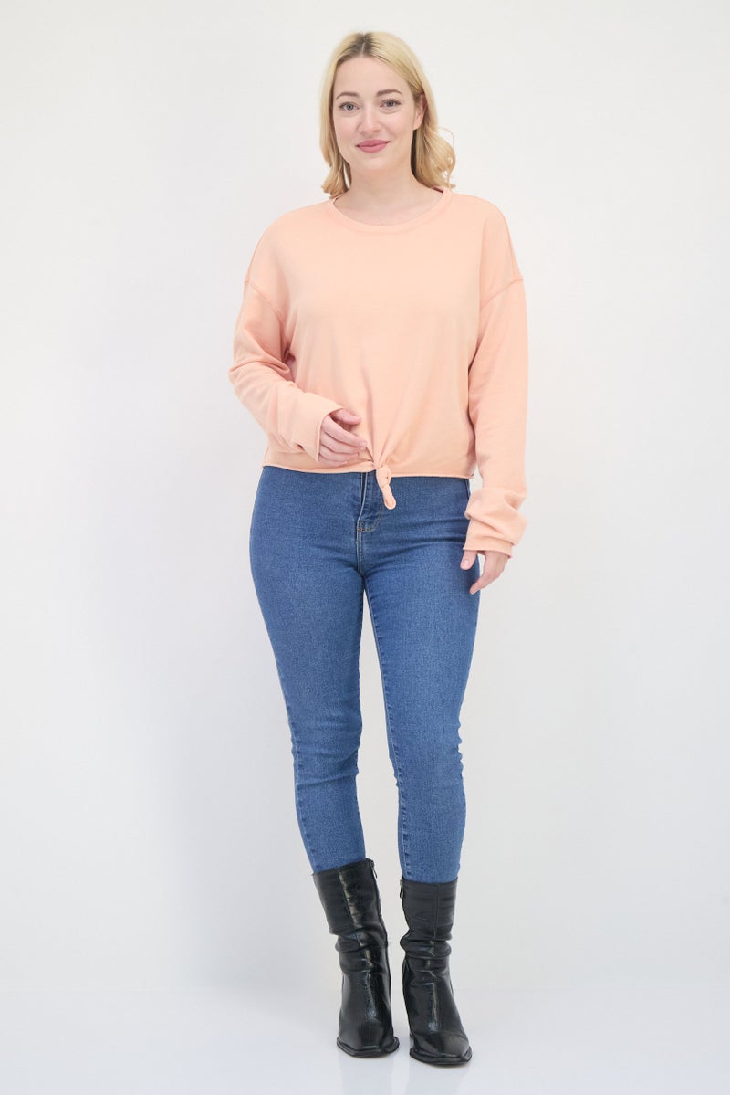 Aerie سويت شيرت نسائي بياقة دائرية بتفاصيل ربط أمامية، كورال - Image 4