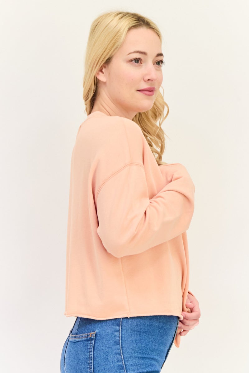 Aerie سويت شيرت نسائي بياقة دائرية بتفاصيل ربط أمامية، كورال - Image 2