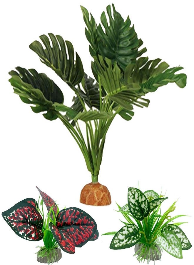 Moonorange Reptile Artificial Plants, Terrarium Plants Decorations Supplies, Aquarium Fish Tank Plant, Amphibian Habitat Hideout Tank Accessories(L Set-3pcs/A) - Image 1