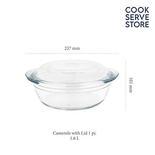 La Opala Cook Serve Store 100% Borosilicate Glass Bakeware & Serveware | Casserole with Glass Lid, Round 1.6 L | For Baking & Serving | Microwave, Oven, Dishwasher & Freezer Proof | Transparent - Image 2