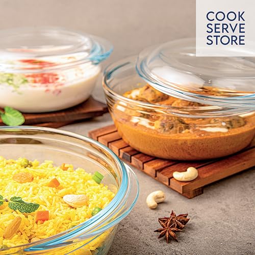 La Opala Cook Serve Store 100% Borosilicate Glass Bakeware & Serveware | Casserole with Glass Lid, Round 1.6 L | For Baking & Serving | Microwave, Oven, Dishwasher & Freezer Proof | Transparent - Image 3