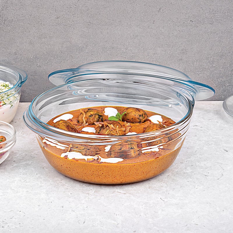 La Opala Cook Serve Store 100% Borosilicate Glass Bakeware & Serveware | Casserole with Glass Lid, Round 1.6 L | For Baking & Serving | Microwave, Oven, Dishwasher & Freezer Proof | Transparent - Image 5