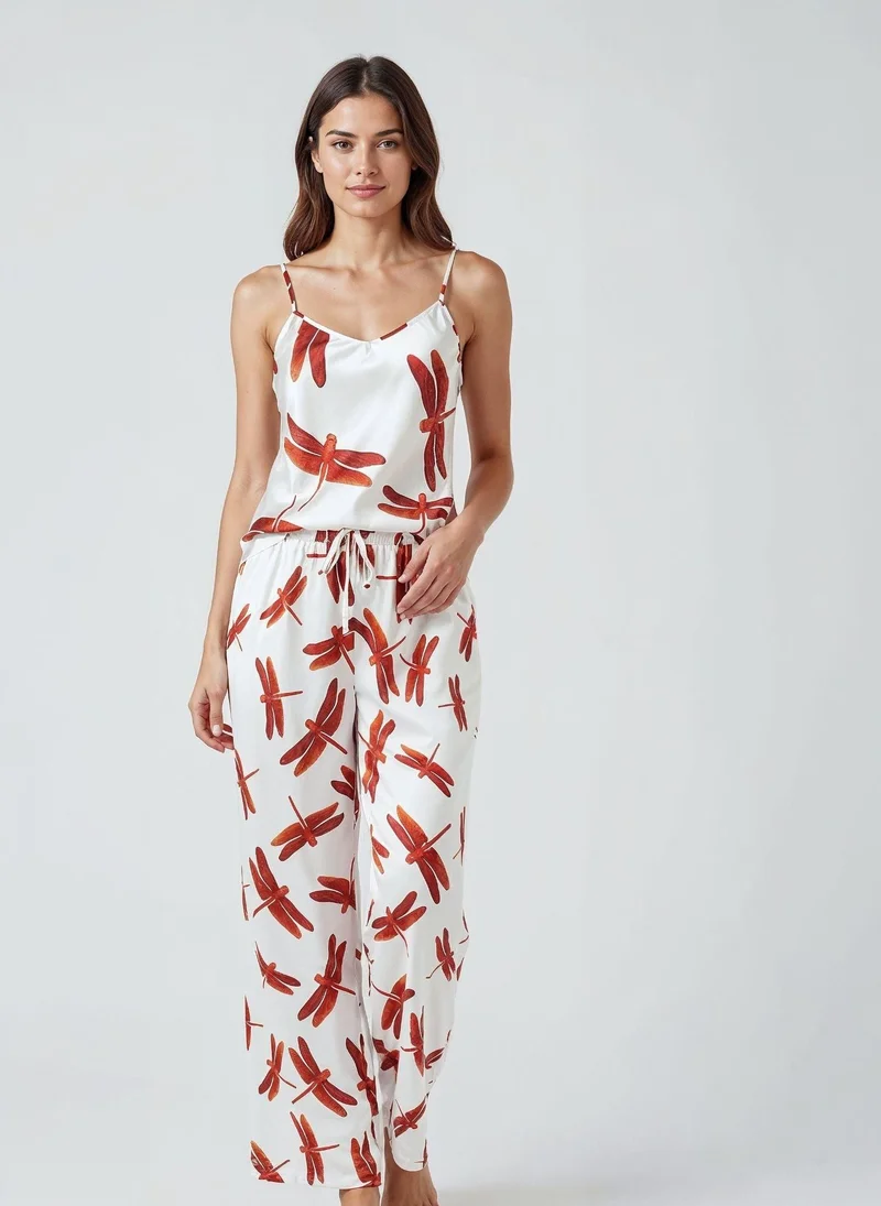 جانارا جونز Red Dragonfly Satin Camilla Set