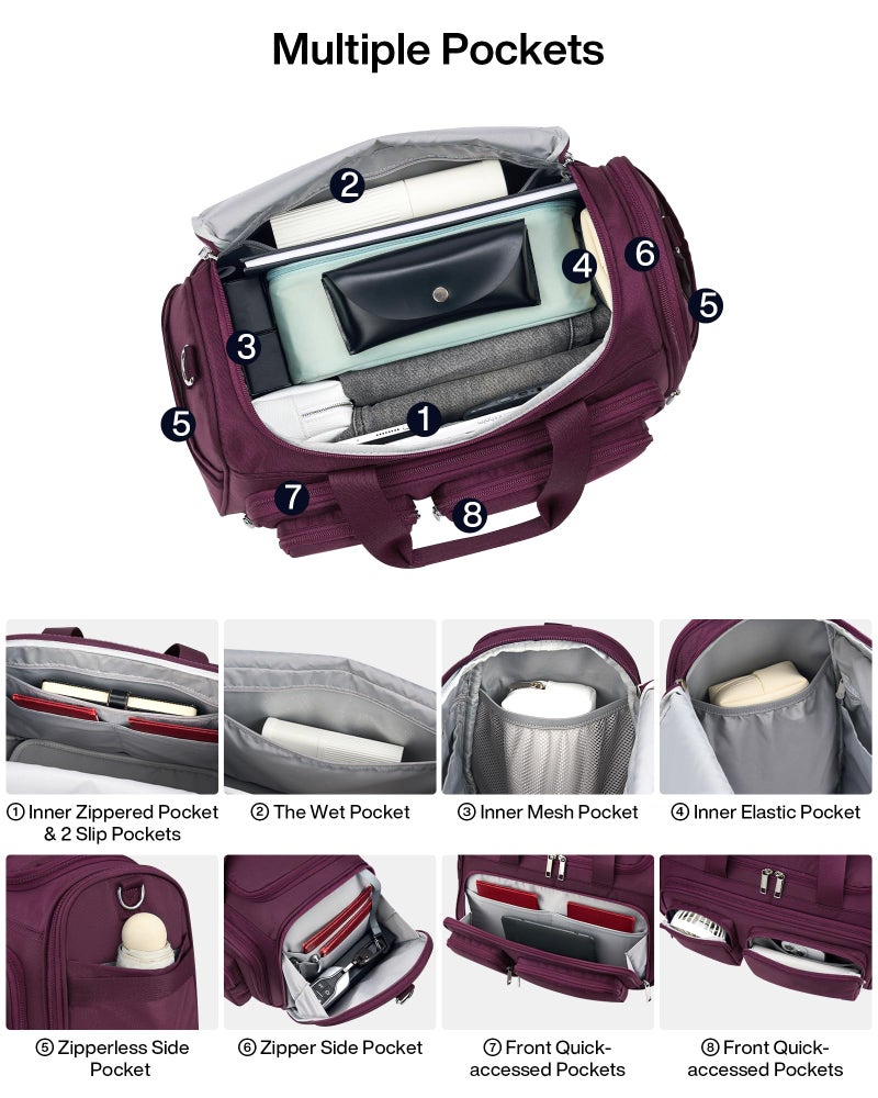 MILADA Underseat Carry On Luggage Bags for Travel Lightweight Foldable Carry On Bags for Airplanes Small Duffle Bag for Men Women TSA Approved Underseat Bag Travel Tote Bags, Purple - Image 3