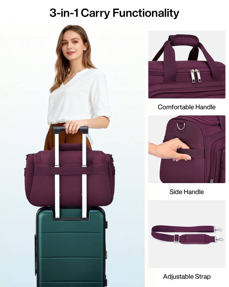 MILADA Underseat Carry On Luggage Bags for Travel Lightweight Foldable Carry On Bags for Airplanes Small Duffle Bag for Men Women TSA Approved Underseat Bag Travel Tote Bags, Purple - Image 4