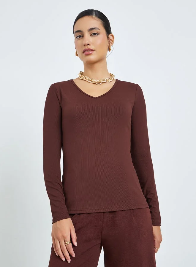 Styli Burgundy Long Sleeve Knit Top