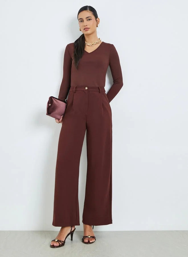 Styli Burgundy Long Sleeve Knit Top
