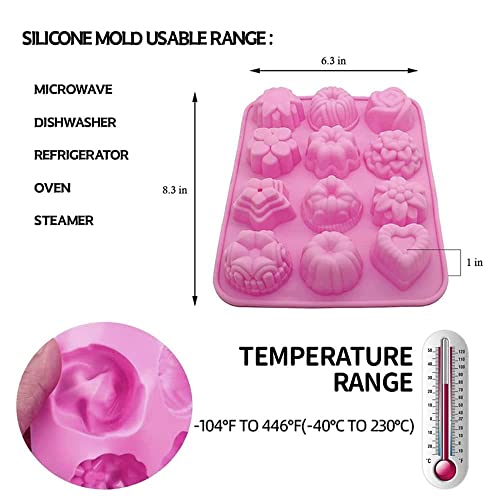 Oligitdi Silicone 12-Cavity Flower Mixed Cupcake Baking Muffin Mould - Pink - Image 2