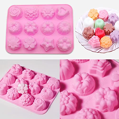Oligitdi Silicone 12-Cavity Flower Mixed Cupcake Baking Muffin Mould - Pink - Image 5