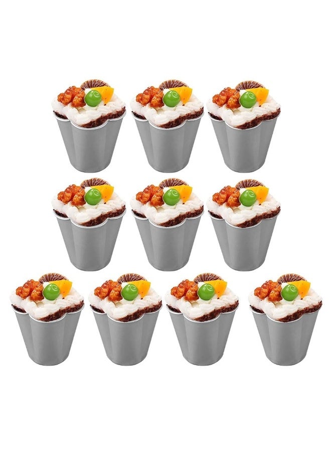 JZS Pudding Cup Mold, 10 Pcs Individual Molds Egg Tart Molds Reusable Pudding Cups Chocolate Molten Pans Aluminum Cupcake Cake Cookie Mold (Flower) - Image 1